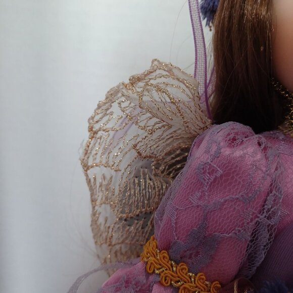 Porcelain Angel Doll With Purple Dress & Gold Accents By Paradise Galleries - Picture 4 of 8
